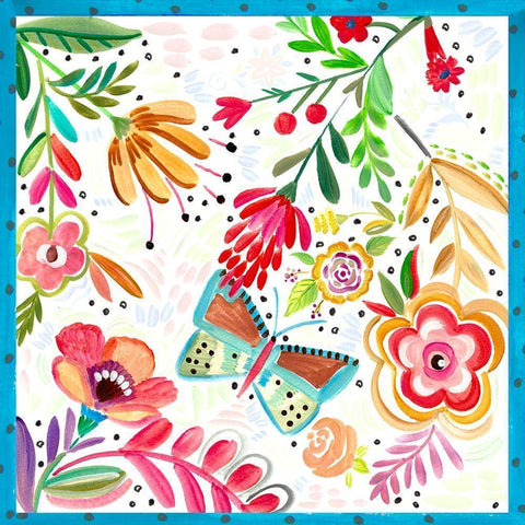 Boho Butterfly Garden White Modern Wood Framed Art Print by Del Sol, Ani