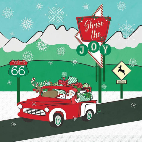 Retro Santa Driving I Black Modern Wood Framed Art Print by Metz, Andi