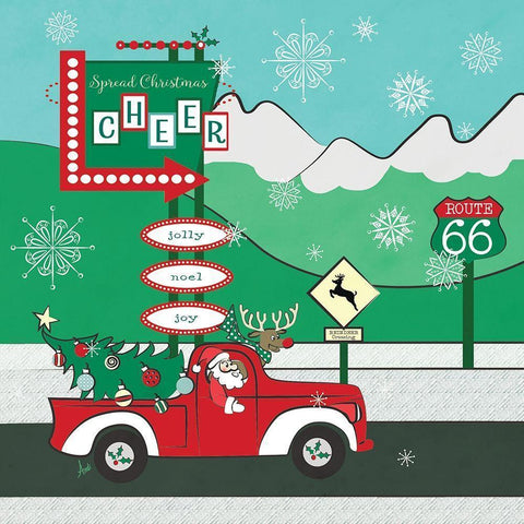 Retro Santa Driving II Black Modern Wood Framed Art Print with Double Matting by Metz, Andi