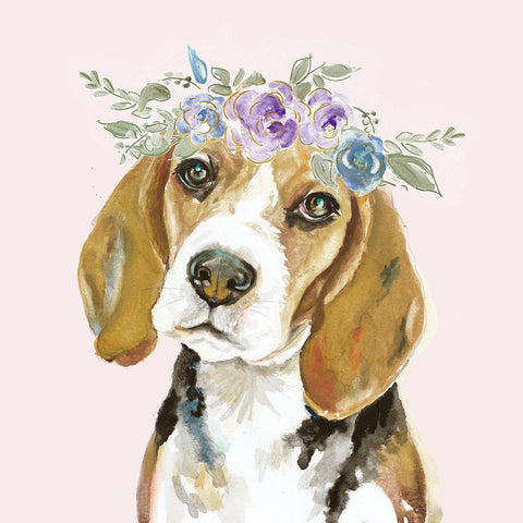 Flower Crown Pet I White Modern Wood Framed Art Print by Pinto, Patricia