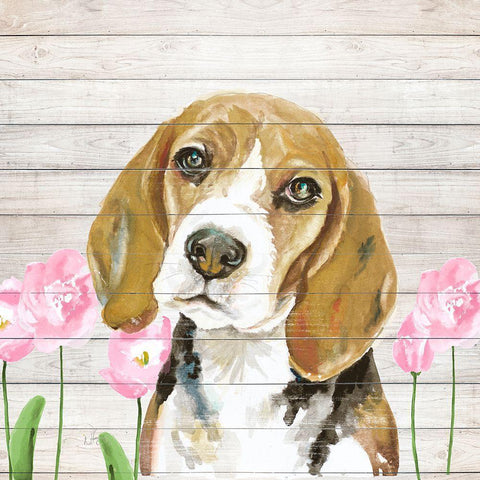 Beagle With Flowers Gold Ornate Wood Framed Art Print with Double Matting by Pinto, Patricia