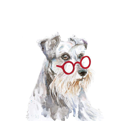 Schnauzer Dog with Glasses White Modern Wood Framed Art Print by Pinto, Patricia