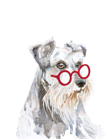 Schnauzer Dog with Glasses White Modern Wood Framed Art Print with Double Matting by Pinto, Patricia