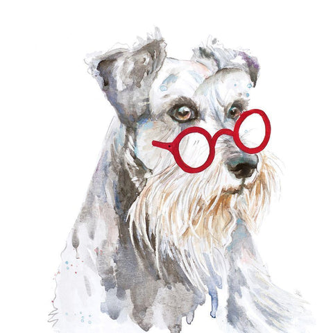 Schnauzer With Glasses White Modern Wood Framed Art Print by Pinto, Patricia