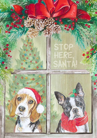 Stop Here Santa Black Ornate Wood Framed Art Print with Double Matting by Pinto, Patricia