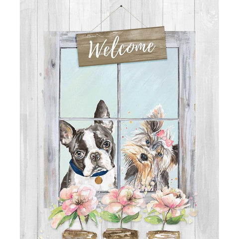 Doggy Welcome Black Modern Wood Framed Art Print with Double Matting by Pinto, Patricia