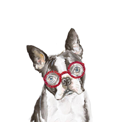 French Bulldog with Glasses Gold Ornate Wood Framed Art Print with Double Matting by Pinto, Patricia