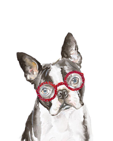 French Bulldog with Glasses White Modern Wood Framed Art Print with Double Matting by Pinto, Patricia