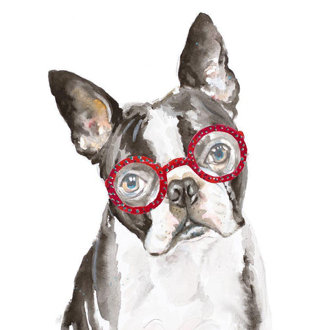French Bulldog with Glasses Black Modern Wood Framed Art Print by Pinto, Patricia