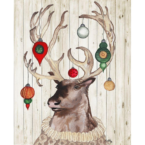 Christmas Reindeer I Black Modern Wood Framed Art Print with Double Matting by Medley, Elizabeth