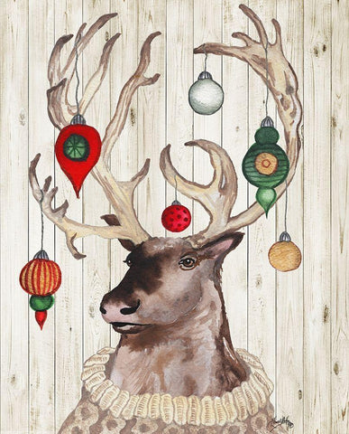 Christmas Reindeer I Black Ornate Wood Framed Art Print with Double Matting by Medley, Elizabeth