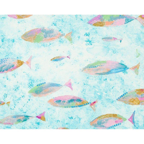 Aqua Blue Fishy White Modern Wood Framed Art Print by Bryant, Susan