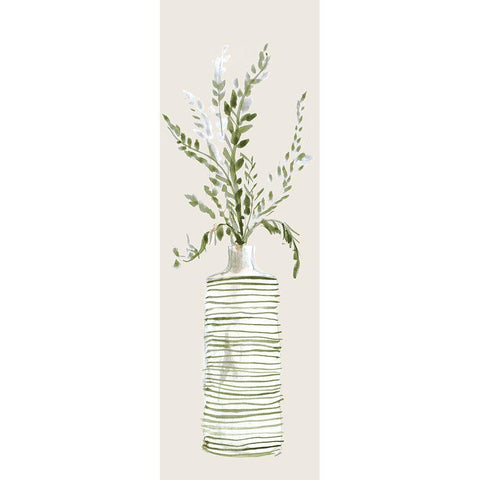 Tall Textured Vase In Green I Black Modern Wood Framed Art Print with Double Matting by Loreth, Lanie