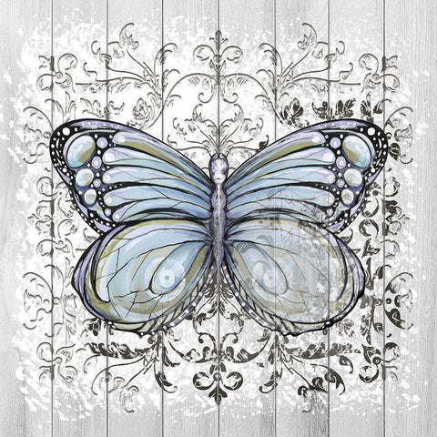 Decorative Butterfly I Black Ornate Wood Framed Art Print with Double Matting by Diannart