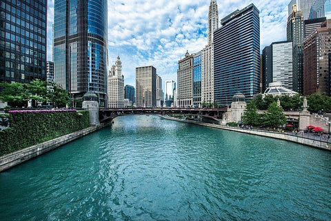 Chicago River View White Modern Wood Framed Art Print with Double Matting by Bill Carson Photography