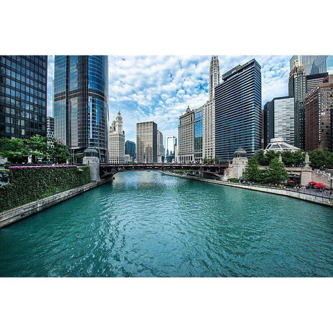 Chicago River View Black Modern Wood Framed Art Print with Double Matting by Bill Carson Photography