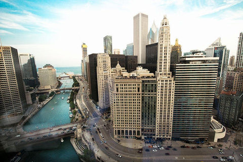 Chicago Skyline White Modern Wood Framed Art Print with Double Matting by Bill Carson Photography