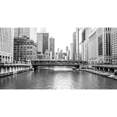 BW Chicago River View Black Modern Wood Framed Art Print by Bill Carson Photography