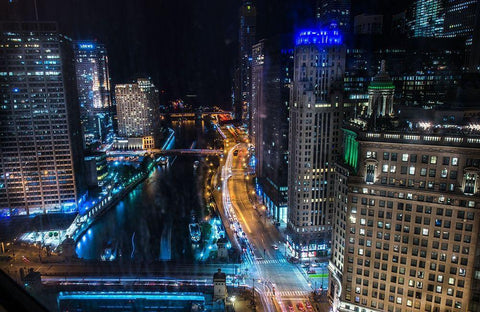 Chicago Nights Black Ornate Wood Framed Art Print with Double Matting by Bill Carson Photography