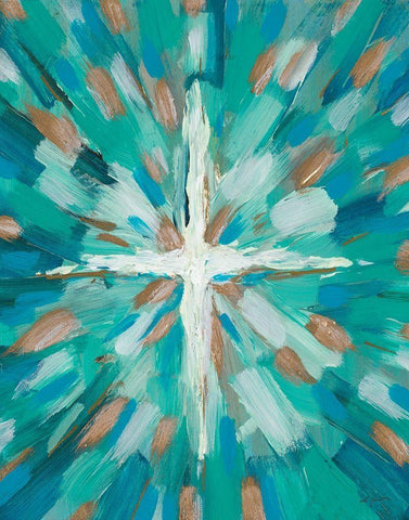 Teal Glory White Modern Wood Framed Art Print with Double Matting by Hewitt, L.