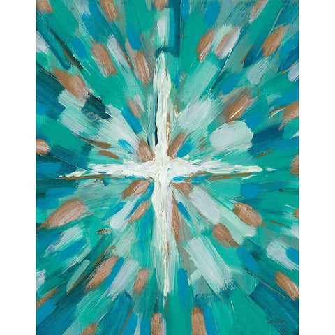 Teal Glory Gold Ornate Wood Framed Art Print with Double Matting by Hewitt, L.