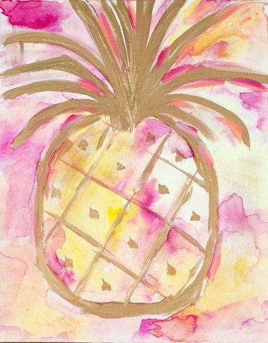 Pink Gold Pineapple White Modern Wood Framed Art Print with Double Matting by Hewitt, L.