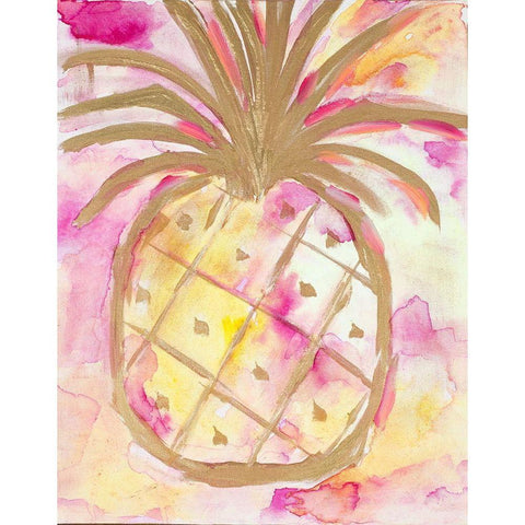 Pink Gold Pineapple Black Modern Wood Framed Art Print by Hewitt, L.