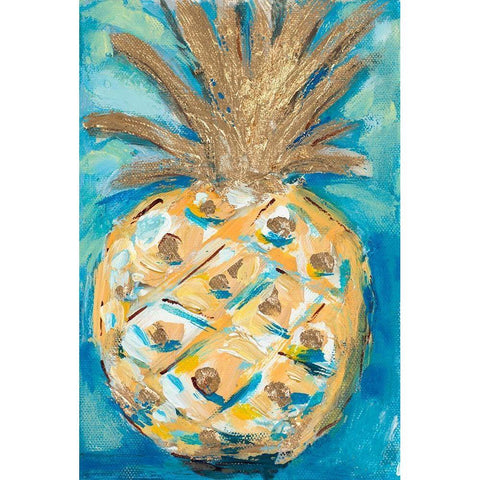 Blue Gold Pineapple Gold Ornate Wood Framed Art Print with Double Matting by Hewitt, L.