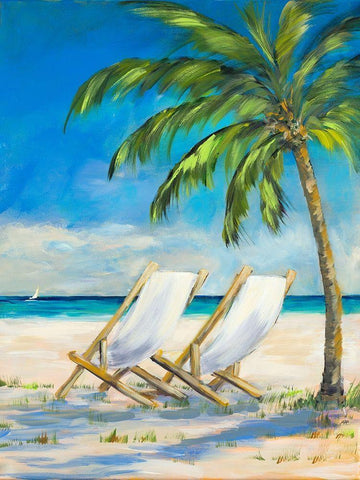 Beach View White Modern Wood Framed Art Print with Double Matting by DeRice, Julie