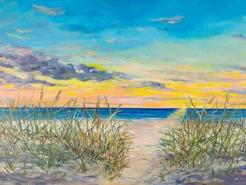 Grassy Beaches White Modern Wood Framed Art Print with Double Matting by DeRice, Julie