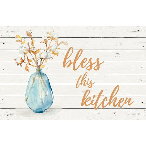 Bless this Kitchen (Blue Vase) Black Modern Wood Framed Art Print with Double Matting by Loreth, Lanie