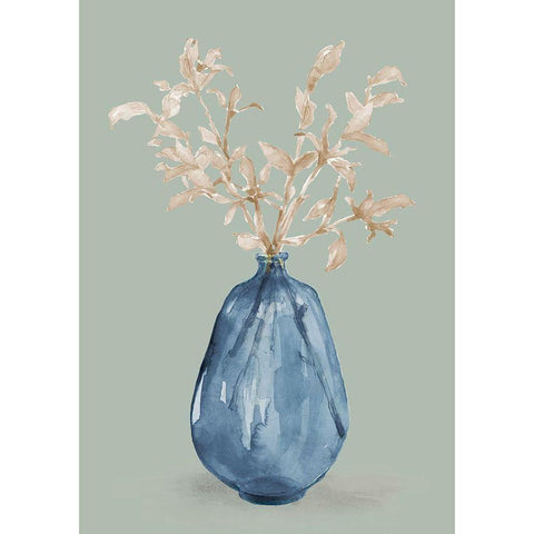 Cotton Stems In Blue Vase Black Modern Wood Framed Art Print with Double Matting by Loreth, Lanie