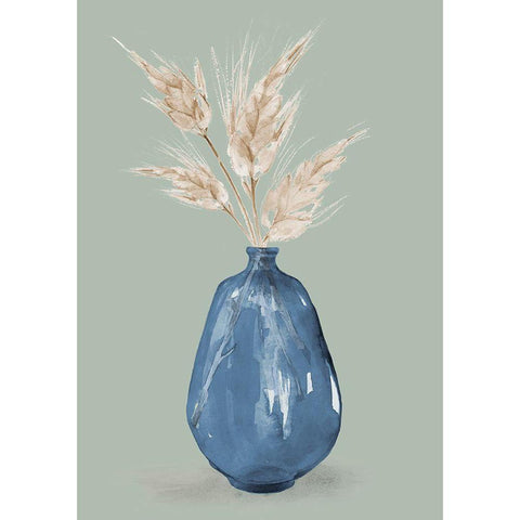 Oat Stems In Blue Vase White Modern Wood Framed Art Print by Loreth, Lanie