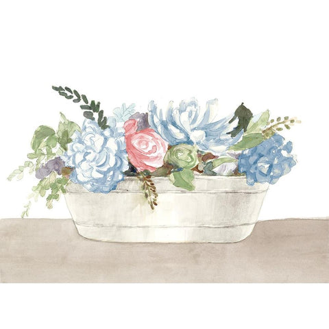 Spring Flowers in Galvanized Planter Black Modern Wood Framed Art Print with Double Matting by Loreth, Lanie