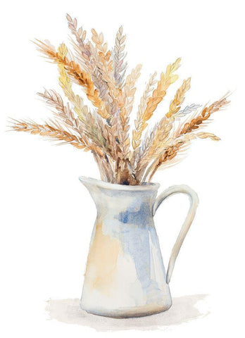 Wheat in Pitcher White Modern Wood Framed Art Print with Double Matting by Loreth, Lanie