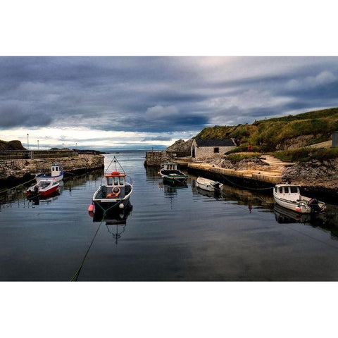 Fishing Harbor Black Modern Wood Framed Art Print with Double Matting by Amos, Andy