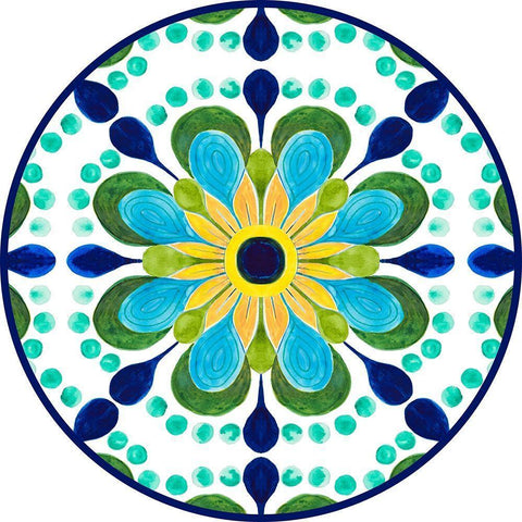 Italian Flower Tile Round Black Ornate Wood Framed Art Print with Double Matting by Pinto, Patricia