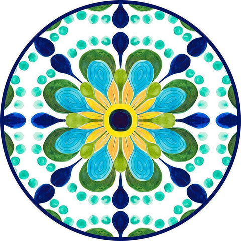 Italian Flower Tile Round Black Modern Wood Framed Art Print with Double Matting by Pinto, Patricia