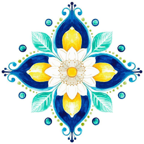 Italian Citrus Tile II White Modern Wood Framed Art Print with Double Matting by Pinto, Patricia