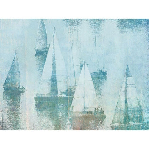 Foggy Walk On the Beach Black Modern Wood Framed Art Print with Double Matting by Meneely, Dan