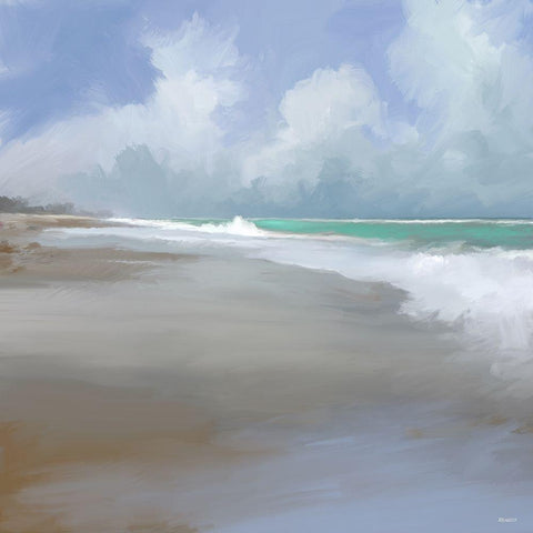 Peaceful Day on the Beach II Black Modern Wood Framed Art Print by Meneely, Dan