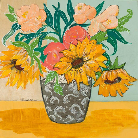 Summertime Vase White Modern Wood Framed Art Print by Maria, Robin
