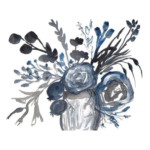 Blue Roses in Grey Vase Black Modern Wood Framed Art Print with Double Matting by Maria, Robin