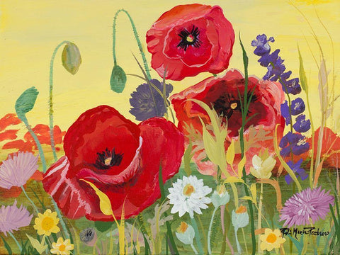 Victory Red Poppies I White Modern Wood Framed Art Print with Double Matting by Maria, Robin