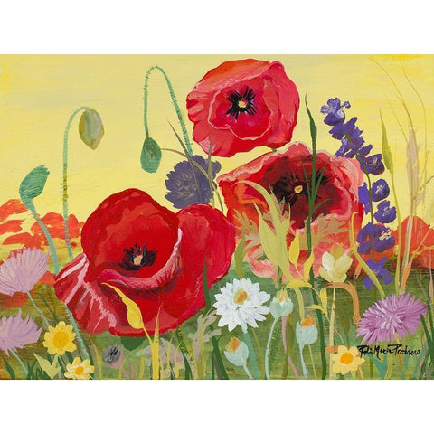 Victory Red Poppies I Black Modern Wood Framed Art Print by Maria, Robin