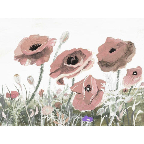 Victory Pink Poppies II White Modern Wood Framed Art Print by Maria, Robin