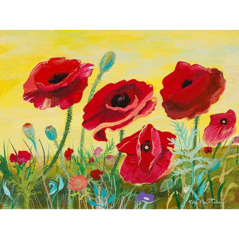 Victory Red Poppies II Black Modern Wood Framed Art Print by Maria, Robin