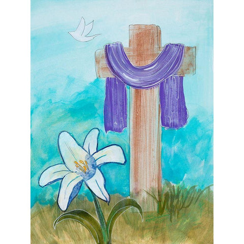 Cross and Dove Black Modern Wood Framed Art Print with Double Matting by Maria, Robin
