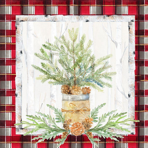 Holiday Sprig on Plaid I Black Modern Wood Framed Art Print with Double Matting by Loreth, Lanie