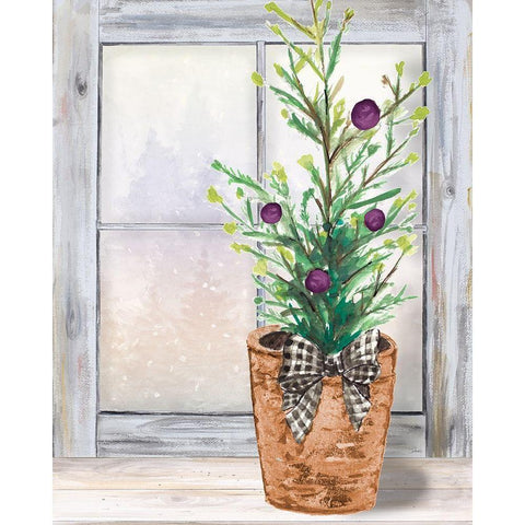 Christmas Fir on Window Black Modern Wood Framed Art Print by Pinto, Patricia